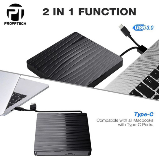Profftech DVDRW DVD-RW External USB 3.0 Type C Drive Burner Super Slim