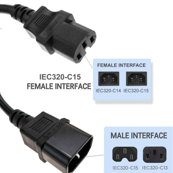 Profftech Kabel Power C14 C15 CPU to Monitor UPS  2M 2 Meter
