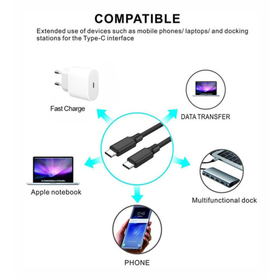 Profftech Kabel Type-C Male to Male 2 Meter USB-C M-M