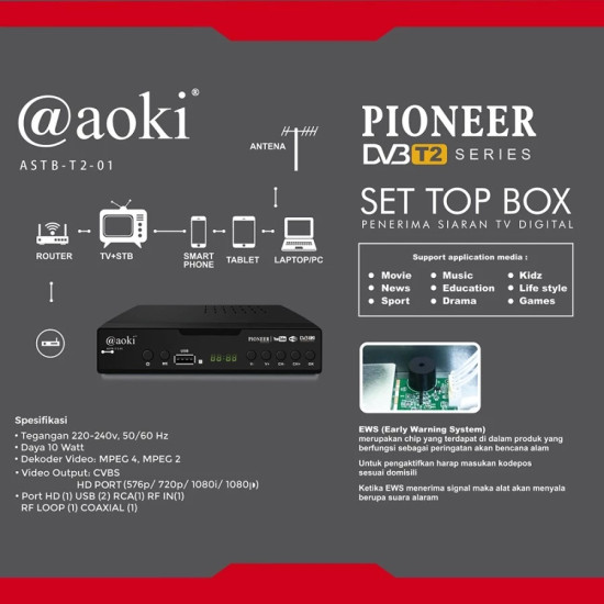 Aoki STB Set Top Box TV Digital Receiver ASTB-T2 Aoki STB Set Top Box TV Digital Receiver ASTB-T2