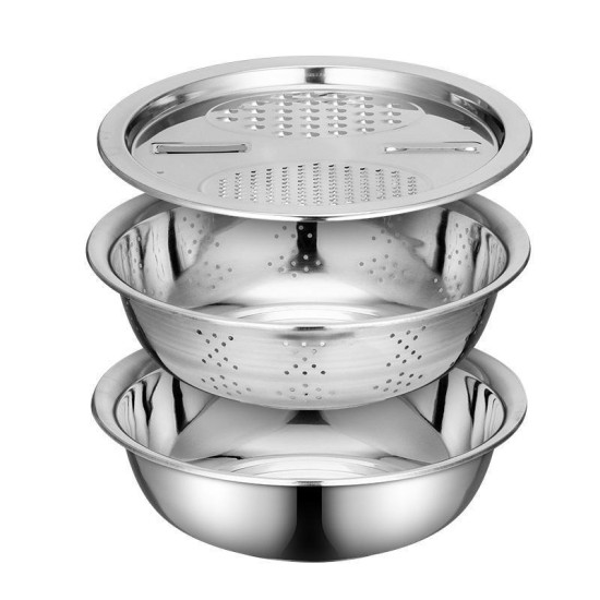Baskom Stainless 3 in 1 Baskom Parut Tirisan Sayur