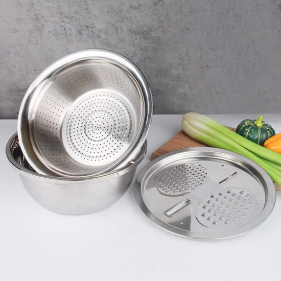 Baskom Stainless 3 in 1 Baskom Parut Tirisan Sayur