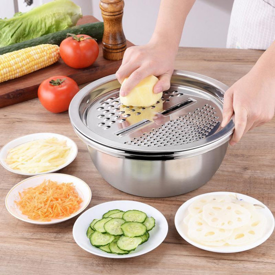 Baskom Stainless 3 in 1 Baskom Parut Tirisan Sayur