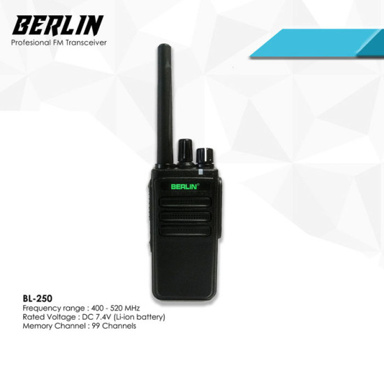 Berlin BL-250 Walkie Talkie HT FM Handheld Transceiver Hidden LCD