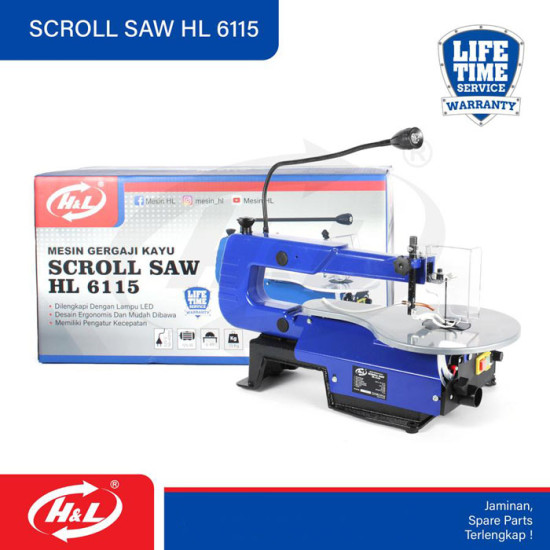 HL 6115 Mesin Ukir Kayu 120W Scroll Saw Max Cutting Depth 50mm Width 405mm 