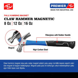 HL Premier Palu Kambing Magnet 8oz 12oz 16oz Claw Hammer Magnetic Rubber Grip