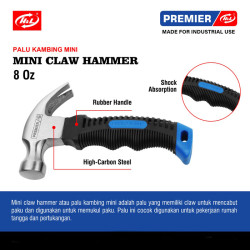 HL Premier Palu Kambing Mini Claw Hammer 8 Oz 8oz Rubber Grip