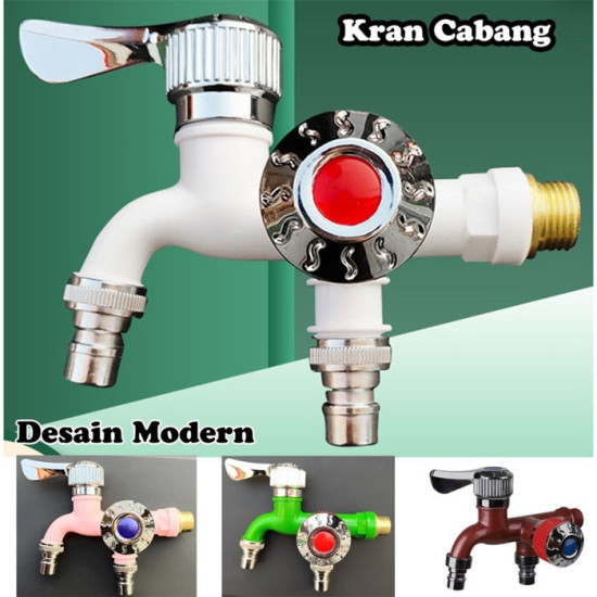 Kran Keran Air Cabang Dua 1/2 Inch 0.5 Inch Double Kamar Mandi