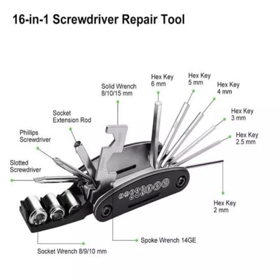 Kunci L Set 16 in 1 Toolkit Peralatan Sepeda