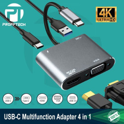 Profftech Converter Type C to HDMI VGA USB 3.0 Power Delivery Adapter 4 in 1 Support 4K Profftech Converter Type C to HDMI VGA USB 3.0 Power Delivery Adapter 4 in 1 Support 4K