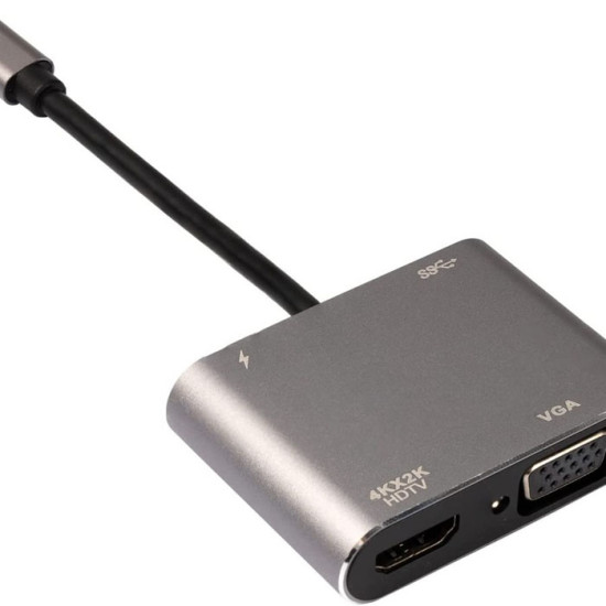 Profftech Converter Type C to HDMI VGA USB 3.0 Power Delivery Adapter 4 in 1 Support 4K