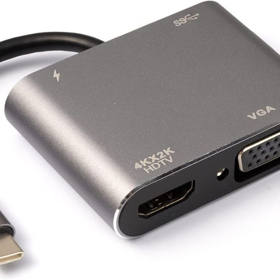Profftech Converter Type C to HDMI VGA USB 3.0 Power Delivery Adapter 4 in 1 Support 4K
