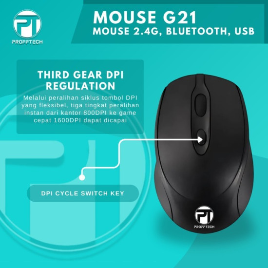 Profftech G21 Mouse Wireless Bluetooth 2 in 1 1600 DPI Optical Rechargeable Profftech G21 Mouse Wireless Bluetooth 2 in 1 1600 DPI Optical Rechargeable