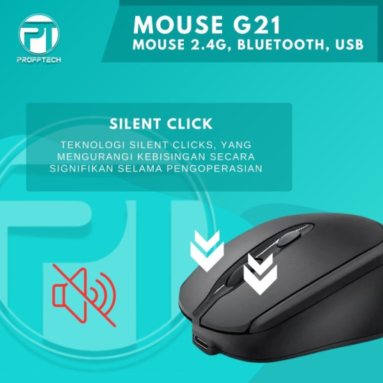 Profftech G21 Mouse Wireless Bluetooth 2 in 1 1600 DPI Optical Rechargeable Profftech G21 Mouse Wireless Bluetooth 2 in 1 1600 DPI Optical Rechargeable