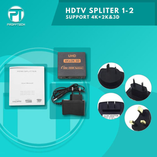 Profftech HDTV Splitter 2 Port 1 In 2 Out 1-2 1 to 2 HDMI 4K Profftech HDTV Splitter 2 Port 1 In 2 Out 1-2 1 to 2 HDMI 4K