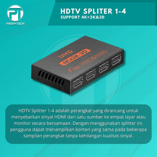 Profftech HDTV Splitter 4 Port 1 In 4 Out 1-4 1 to 4 HDMI 4K