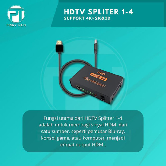 Profftech HDTV Splitter 4 Port 1 In 4 Out 1-4 1 to 4 HDMI 4K