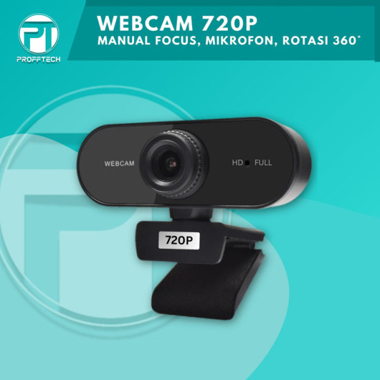 Profftech Webcam 720P Camera Mic Colokan USB Manual Fokus Rotasi 360