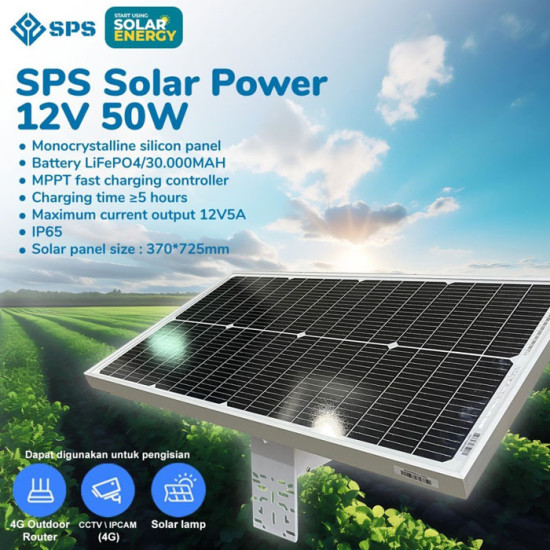 SPS 50WP 30AH 12V 5A Solar Panel With Lithium Battery