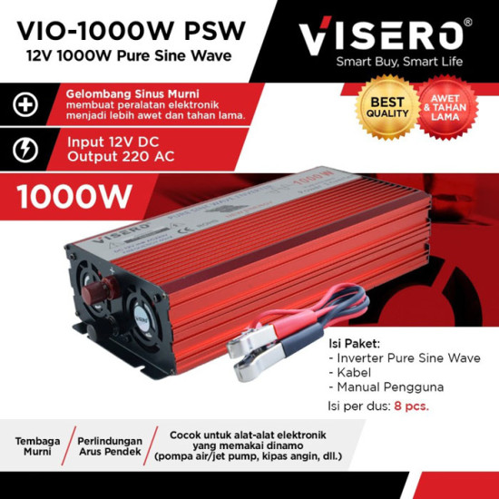 Visero Power Inverter Wave Pure Sine 1000 Watt 12V DC to 220V AC VIO-1000W PSW