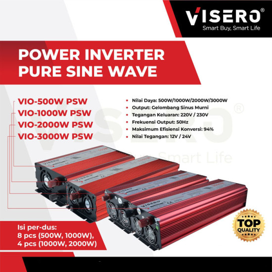 Visero Power Inverter Wave Pure Sine 1000 Watt 12V DC to 220V AC VIO-1000W PSW