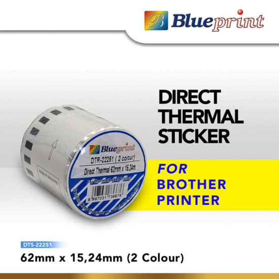 Blueprint BP-DTS22251 Label Barcode Brother 22251 62mm x 15.24m Continuous 2 Colour Stiker Roll