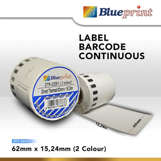 Blueprint BP-DTS22251 Label Barcode Brother 22251 62mm x 15.24m Continuous 2 Colour Stiker Roll