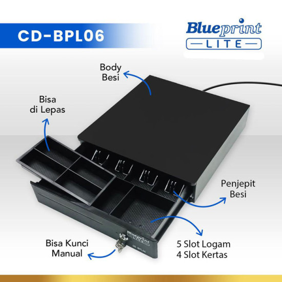 Blueprint Lite CD-BPL06 Cash Drawer Kecil Laci Kasir Uang 33x36,5x9.5 cm