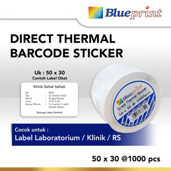 Blueprint Direct Thermal Sticker Label Stiker Barcode 50x30 mm 1 Line 1000 pcs Blueprint Direct Thermal Sticker Label Stiker Barcode 50x30 mm 1 Line 1000 pcs