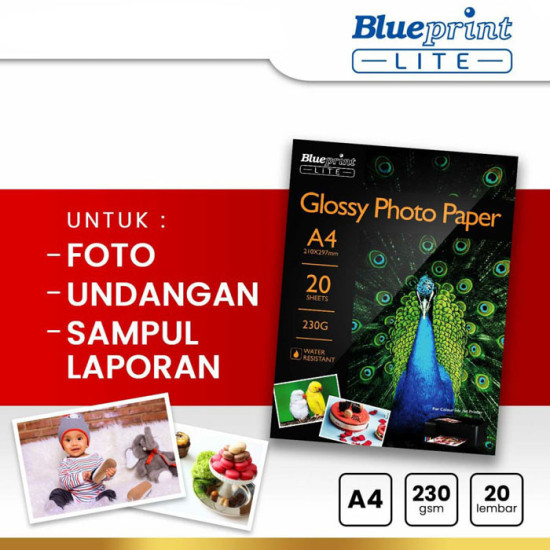 Blueprint Lite Glossy Photo Paper A4 230gsm Kertas Foto Ekonomis 20 Lembar