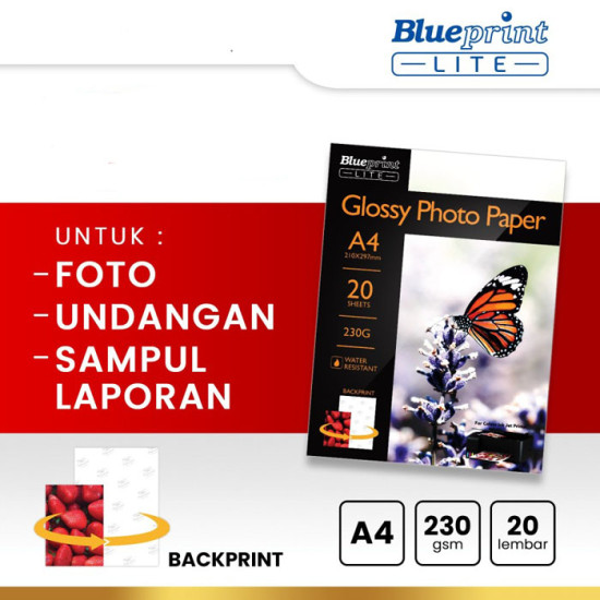 Blueprint Lite Glossy Photo Paper A4 230gsm Kertas Foto Ekonomis 20 Lembar