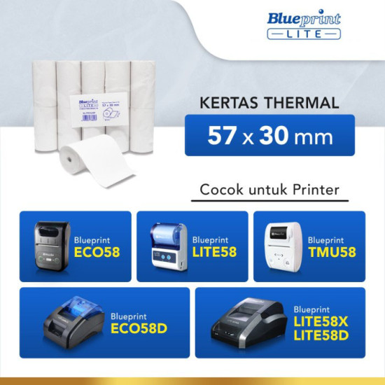 Blueprint Lite Thermal Paper Roll 57x30 mm Kertas Termal Struk EDC 57x30