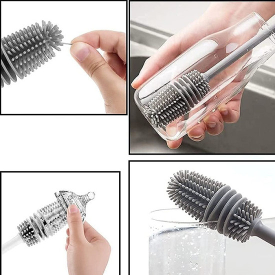 Sikat Pembersih Botol Gelas Silikon Gagang Panjang