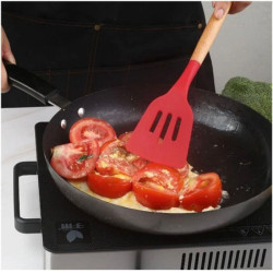 Spatula Sutil Bahan Silicon Gagang Kayu Bolong Silikon