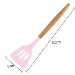 Spatula Sutil Bahan Silicon Gagang Kayu Bolong Silikon