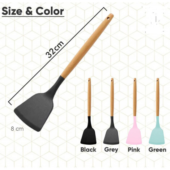 Spatula Silikon Gagang Kayu Sutil Alat Dapur