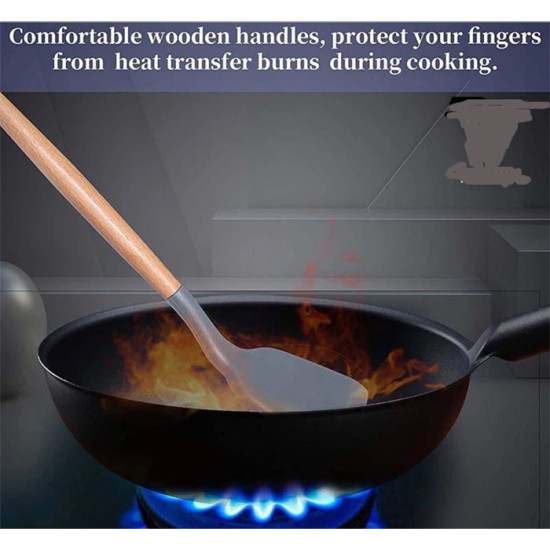 Spatula Silikon Gagang Kayu Sutil Alat Dapur