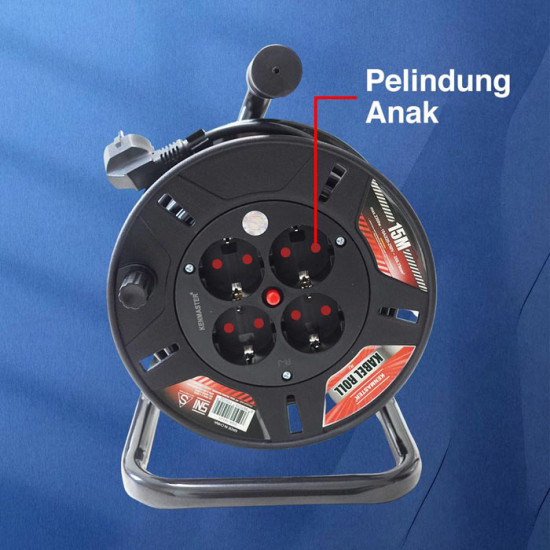 Kenmaster Kabel Roll 15 Meter 3 x 0.75 mm - Kabel Rol 4 Lubang