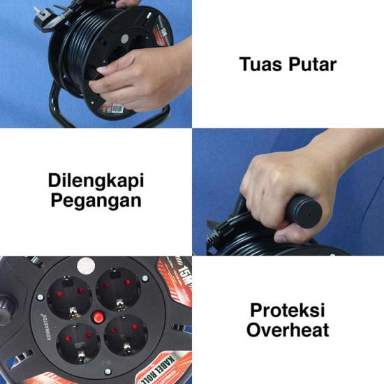 Kenmaster Kabel Roll 15 Meter 3 x 0.75 mm - Kabel Rol 4 Lubang