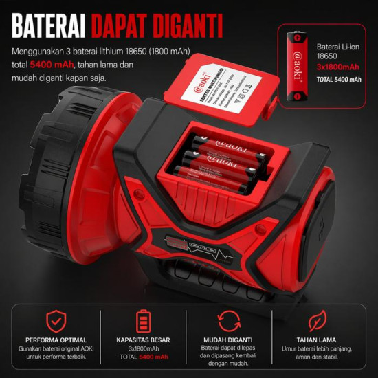 Aoki Senter LED 50 Watt Rechargeable 5400mAh LED 50W AK-6671MAX