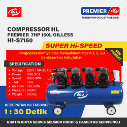 HL Premier Kompresor Angin 7HP 150 Liter Oiless Compressor 150L HI-S7150 HL Premier Kompresor Angin 7HP 150 Liter Oiless Compressor 150L HI-S7150