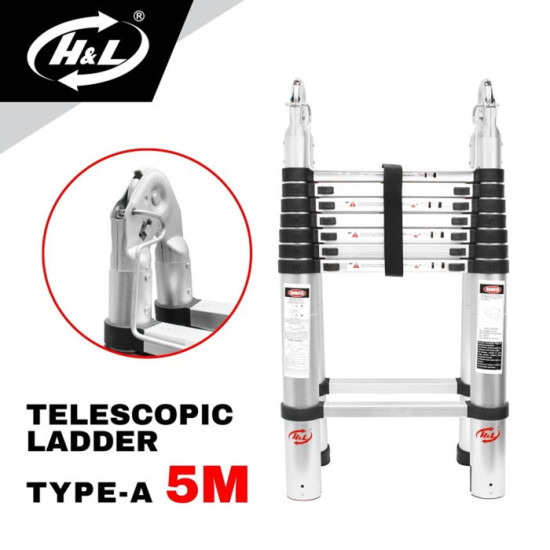 HL Tangga Teleskopik Tipe A 5 Meter Telescopic Ladder Lipat Double HL Tangga Teleskopik Tipe A 5 Meter Telescopic Ladder Lipat Double