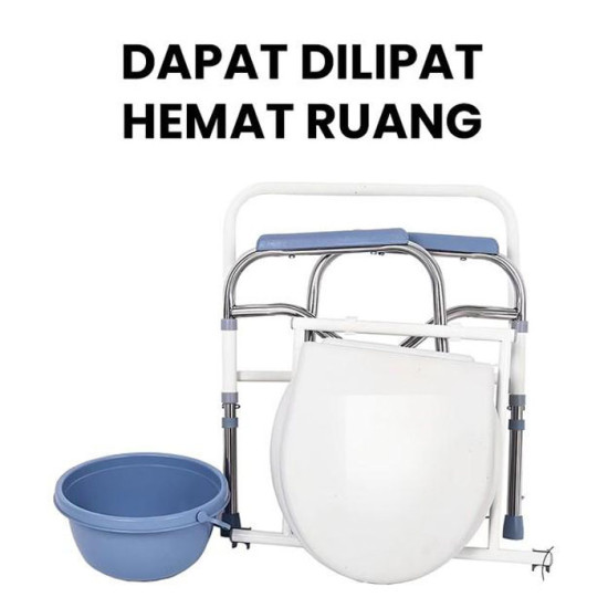 Kursi Pispot Bulat BAB Lipat Foldable Commode Chair Rangka Besi Krom
