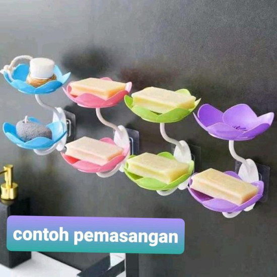 Wadah Tempat Sabun 2 Tingkat Bunga Tempel Dinding