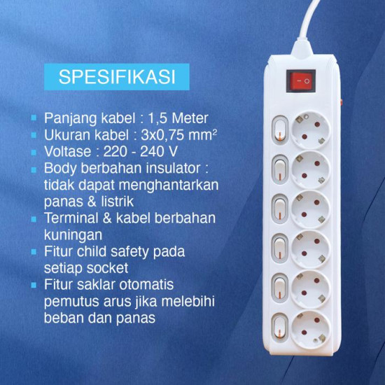 Kenmaster DX604 Stop Kontak 6 Lubang On Off
