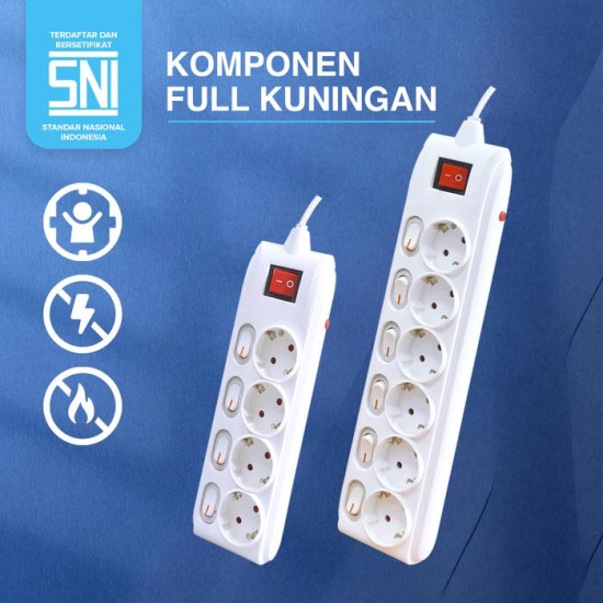 Kenmaster DX604 Stop Kontak 6 Lubang On Off