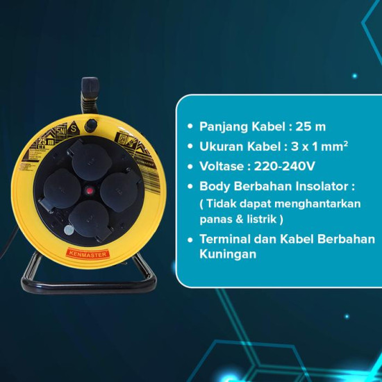 Kenmaster Kabel Roll 25 Meter 3 x 1 mm - Kabel Rol 4 Lubang