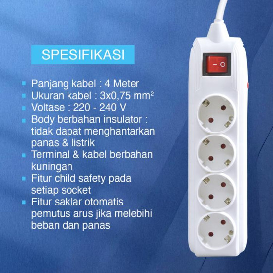 Kenmaster Stop Kontak Colokan Listrik 4 Socket 4LB 4 Meter