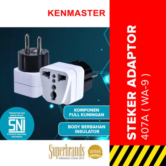 Kenmaster XX-407A WA9 WA-9 Steker Plug Adaptor Colokan 3 Kaki ke 2 Kaki