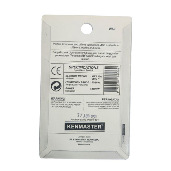 Kenmaster XX-407A WA9 WA-9 Steker Plug Adaptor Colokan 3 Kaki ke 2 Kaki